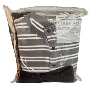 NWT UNIQLO Men's Fleece Lounge Set Long Sleeve Gray Stripe Size L NWT